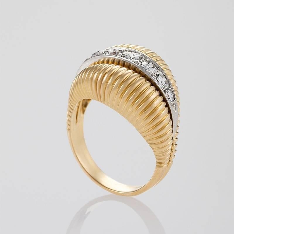 Van Cleef & Arpels 1950's Diamond Gold Platinum Ring In Excellent Condition In New York, NY