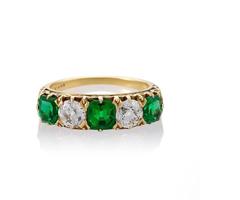 T. B. Starr Antique emerald Diamond gold 5-stone ring