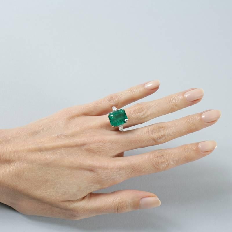 Emerald Cut Colombian Emerald and Diamond Ring 