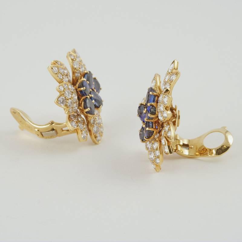 Van Cleef & Arpels Paris Estate Diamond, Blue Sapphire and Gold Earrings 1