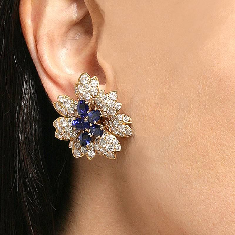 Van Cleef & Arpels Paris Estate Diamond, Blue Sapphire and Gold Earrings 3
