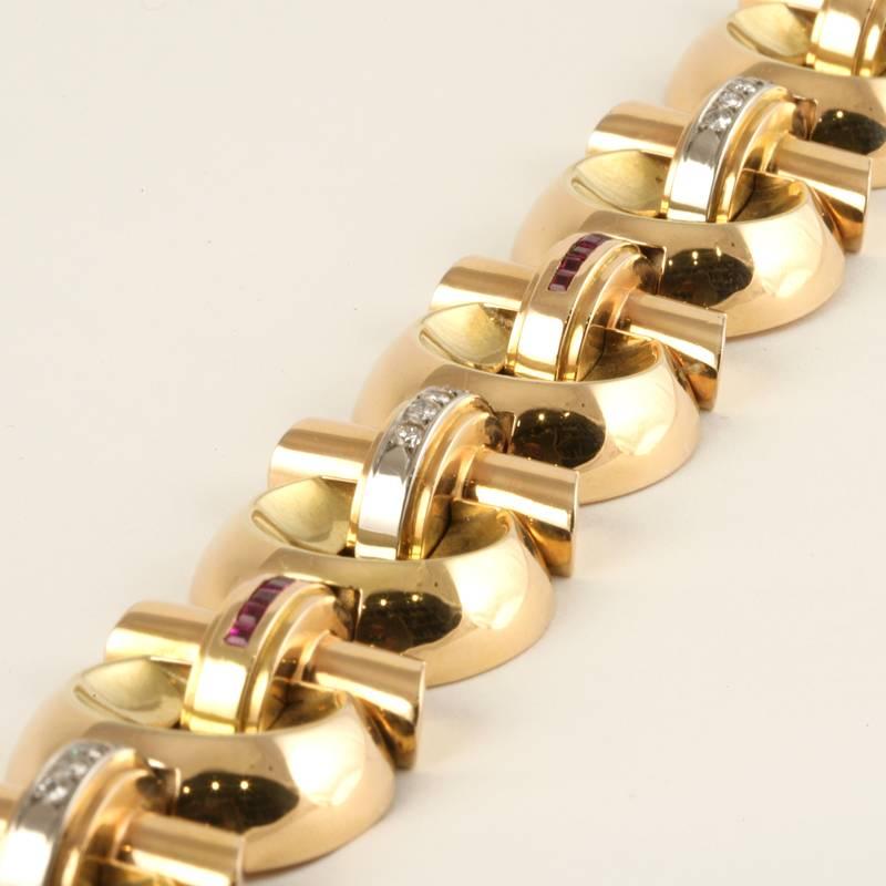 Women's Retro Diamond, Ruby and Gold Bracelet