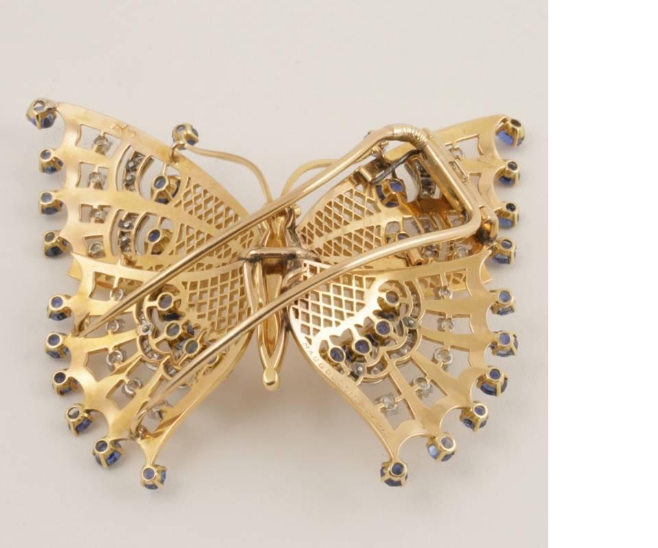 Women's Mauboussin Paris 1930s Art Deco Sapphire Diamond Gold Butterfly Brooch