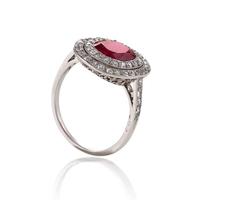 No-Heat Burmese Ruby and Diamond Halo Ring