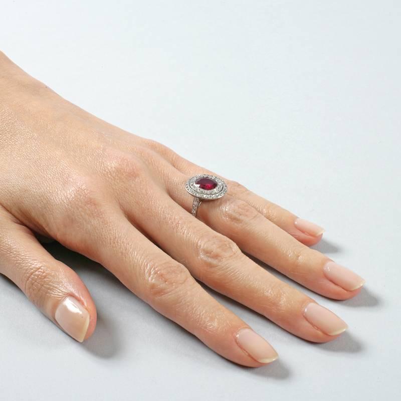 Women's No-Heat Burmese Ruby and Diamond Halo Ring 