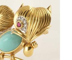 Van Cleef & Arpels Paris Turquoise, Ruby, Diamond, Gold Squirrel Brooch