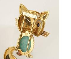 Van Cleef & Arpels Paris Turquoise, Diamond, Blue Sapphire and Gold Cat Brooch