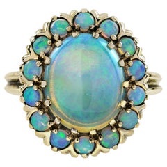 Opal Art Deco Style Dinner Cocktail Ring in 14K Yellow Gold