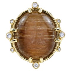 16.70 Ct. Rutilated Quartz and Diamond Vintage Style Cocktail Ring in 18K Gold