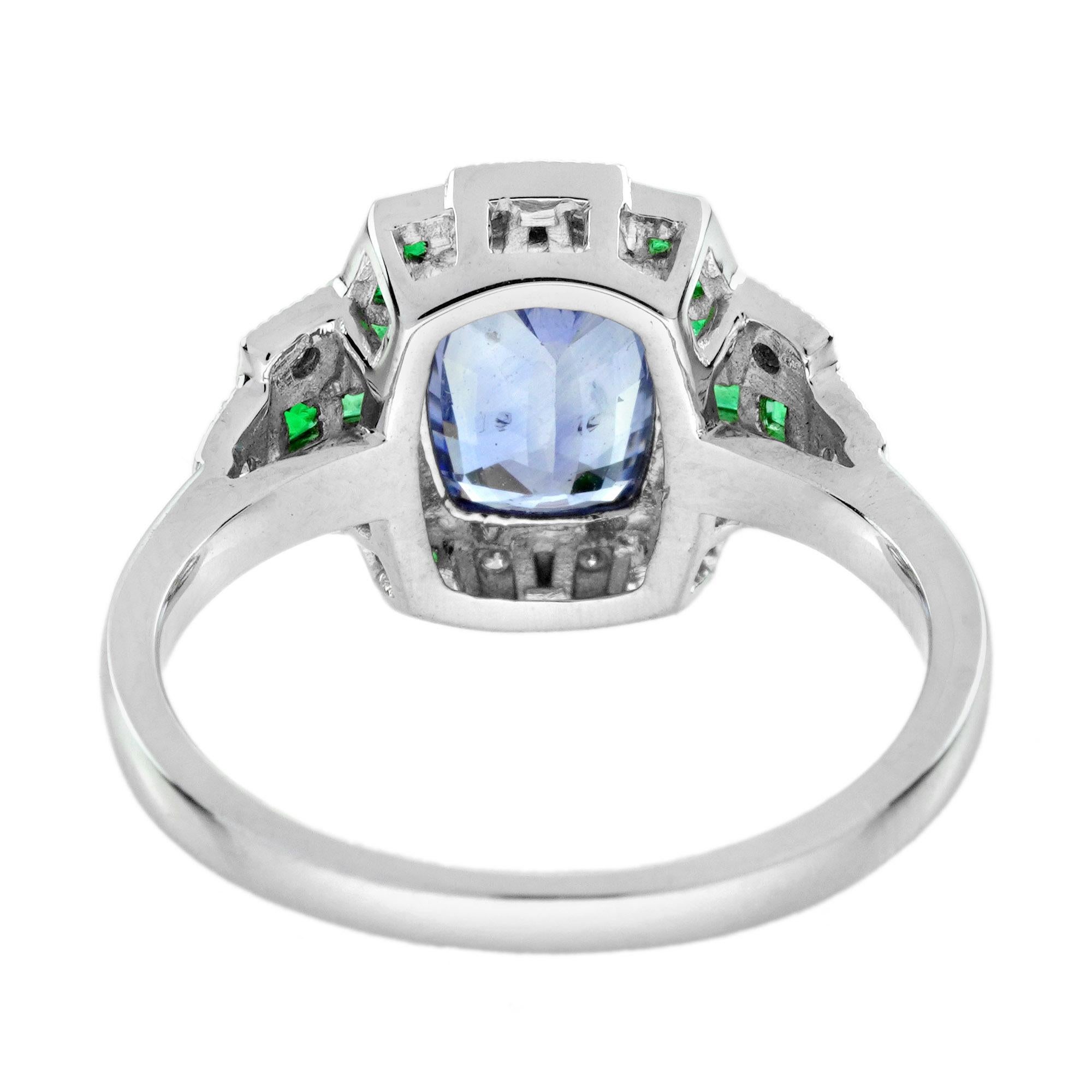 Bague de fiançailles en or 18 carats, saphir de Ceylan, émeraude et diamant de style Art déco Neuf - En vente à Bangkok, TH