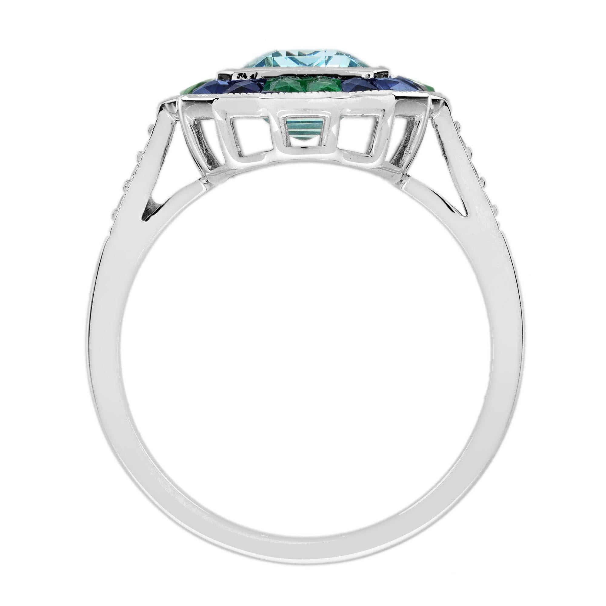2,76 ct. Aquamarin-Smaragd-Saphir-Diamant-Cocktailring aus 18 Karat Weißgold im Zustand „Neu“ im Angebot in Bangkok, TH