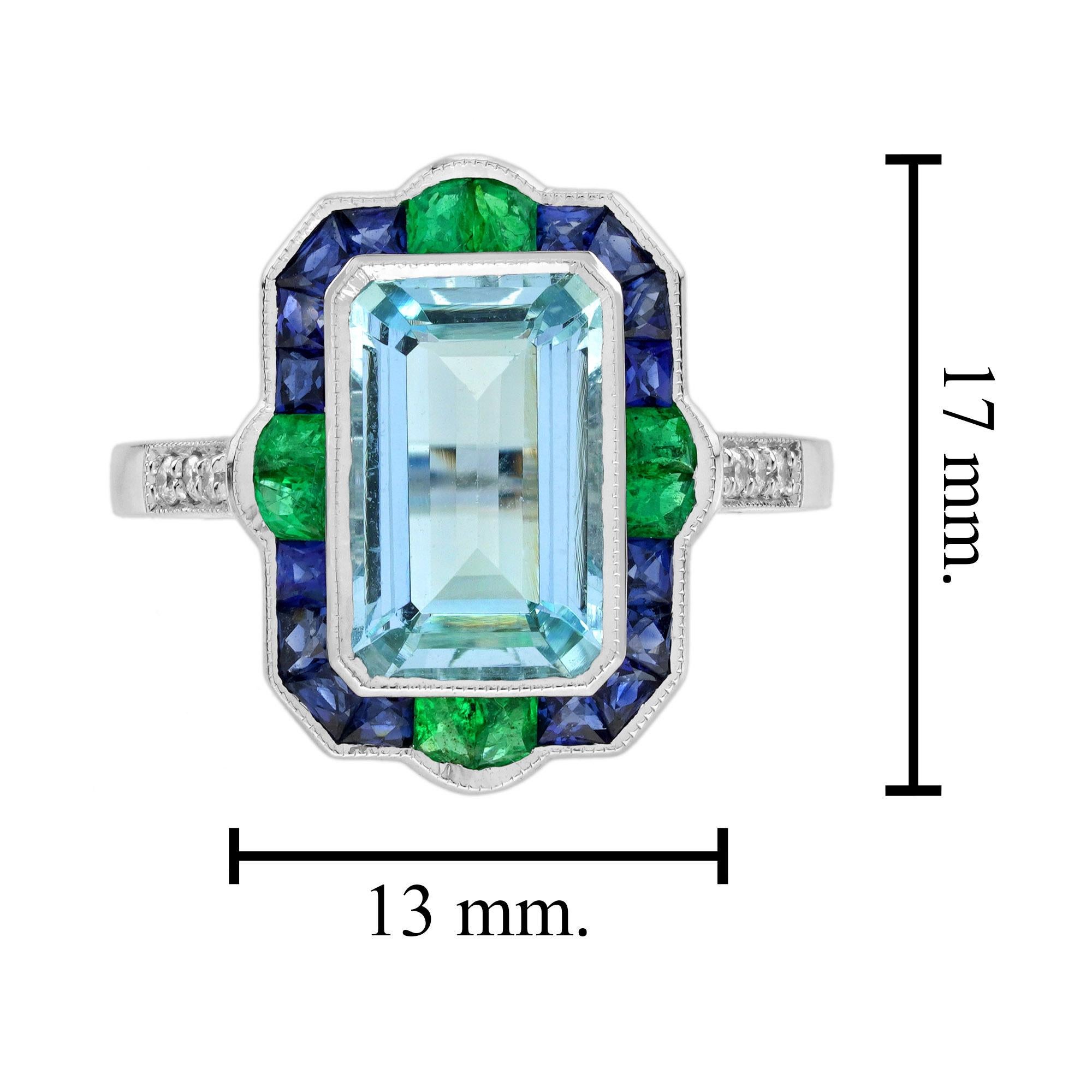 2,76 ct. Aquamarin-Smaragd-Saphir-Diamant-Cocktailring aus 18 Karat Weißgold Damen im Angebot