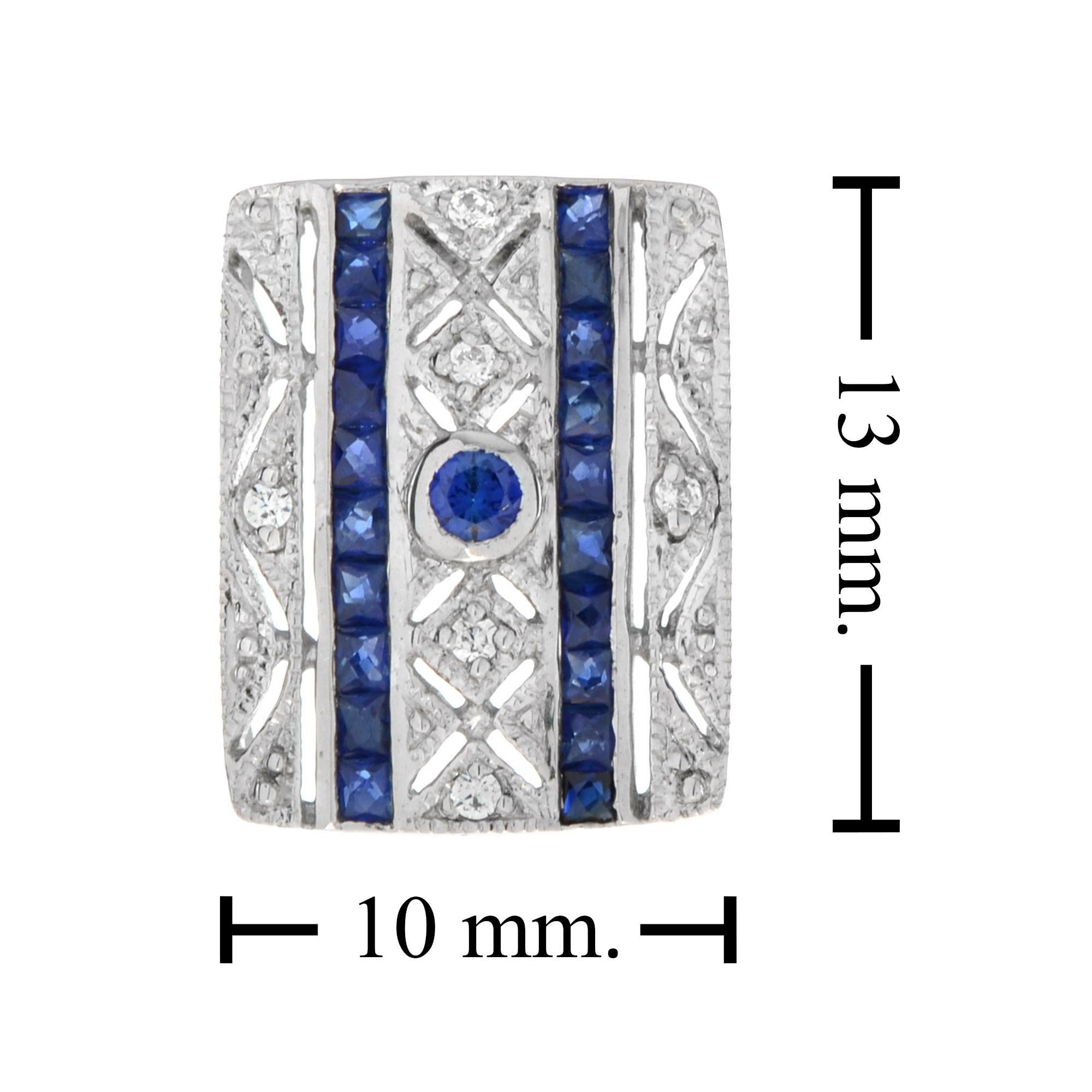 Boucles d'oreilles carrées en or blanc 9K, saphir et diamant, style Art Déco en vente 1