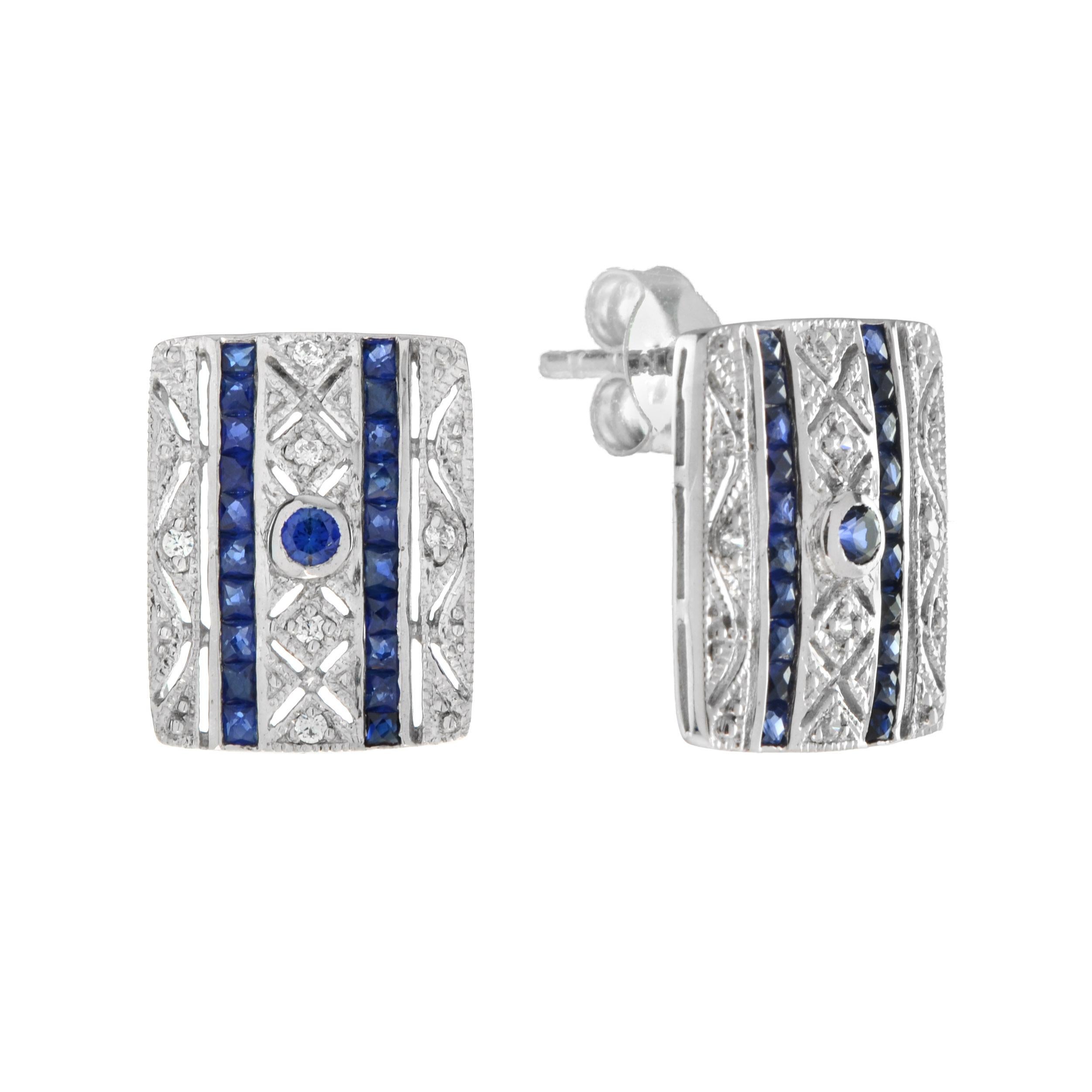 Pendentif et boucles d'oreilles saphir diamant de style Art Déco en or 9K Neuf - En vente à Bangkok, TH
