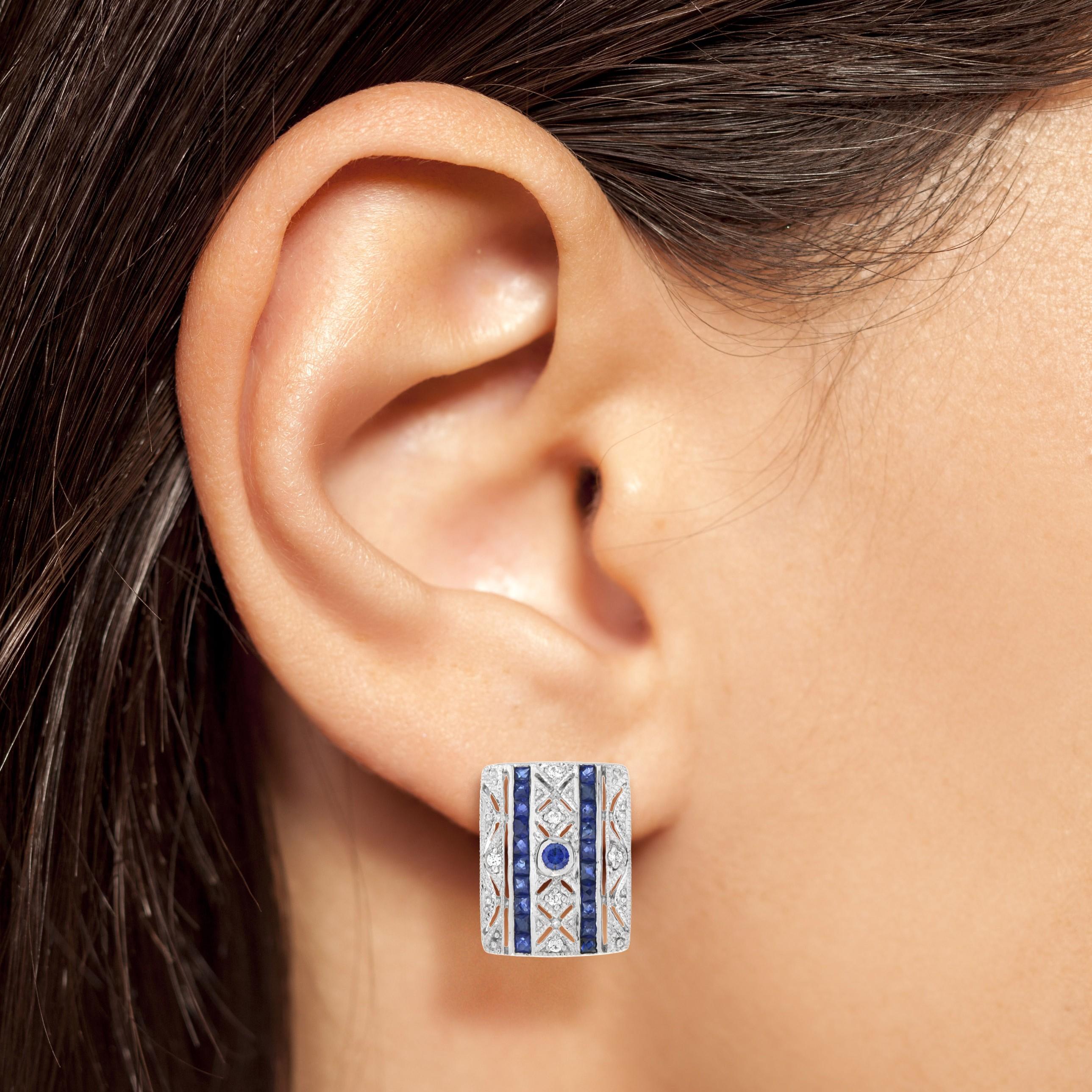 Pendentif et boucles d'oreilles saphir diamant de style Art Déco en or 9K en vente 3