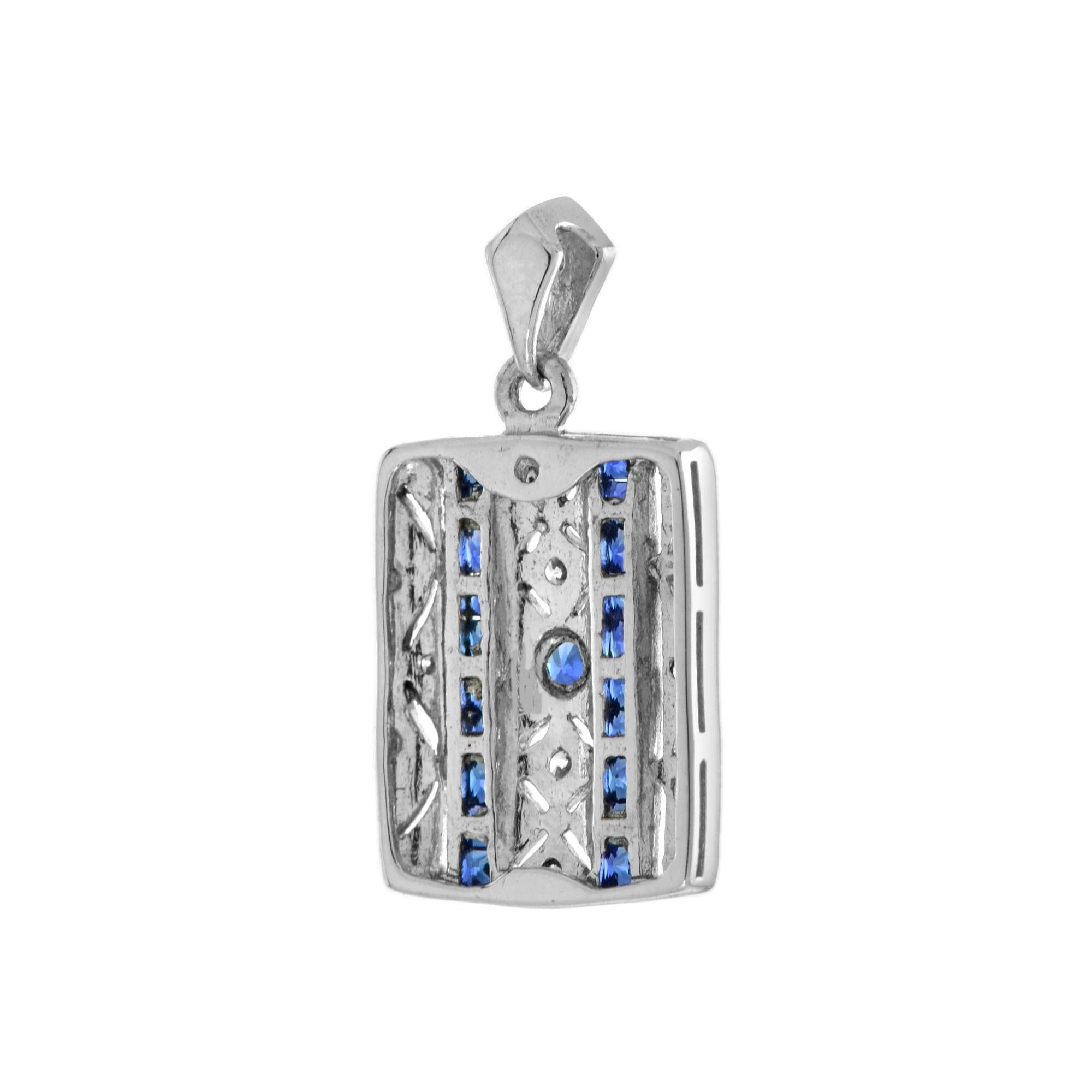 Pendentif et boucles d'oreilles saphir diamant de style Art Déco en or 9K en vente 6