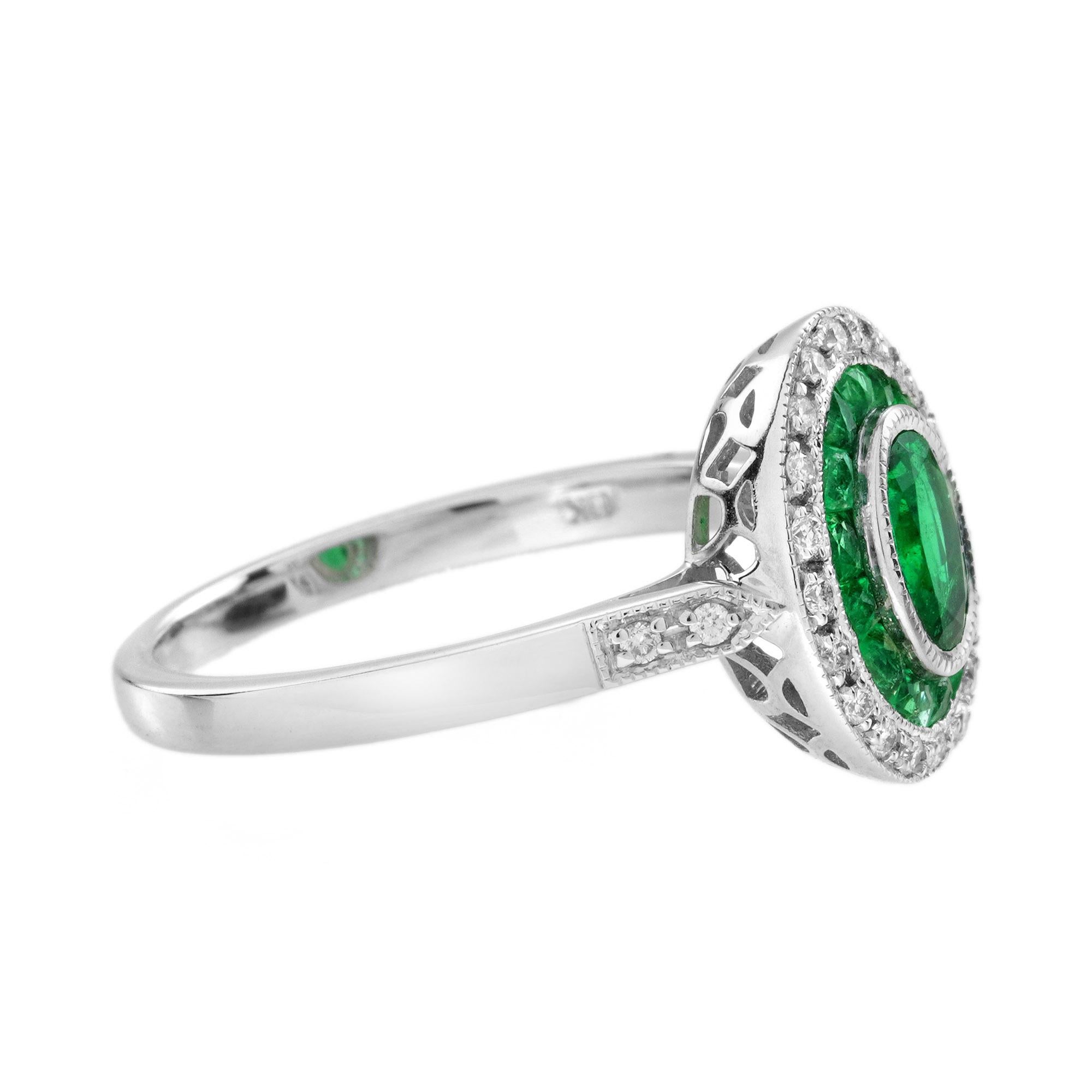 Ovaler Smaragd- und Diamant-Verlobungsring im Art-Déco-Stil aus 18 Karat Weißgold Damen im Angebot