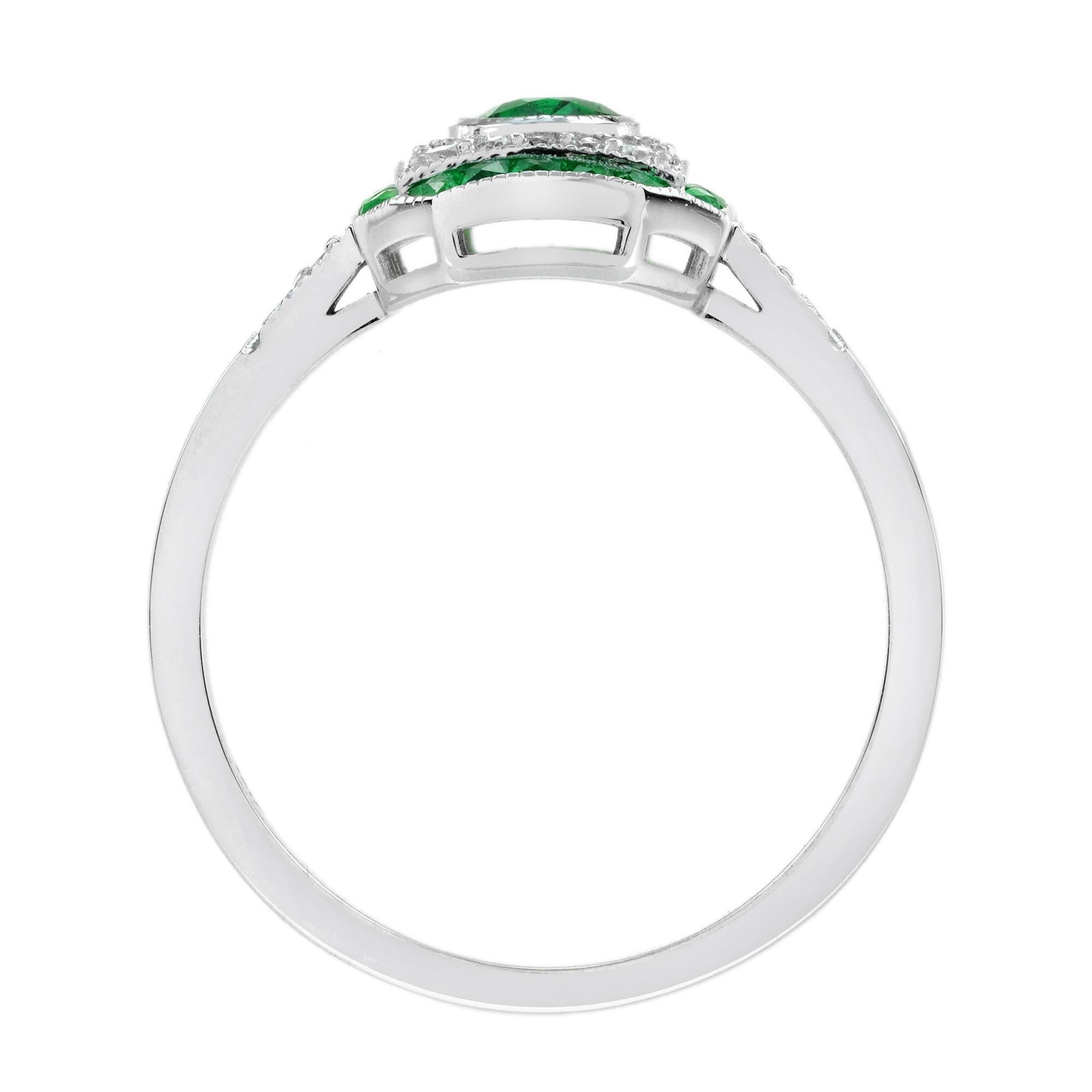 Bague de fiançailles en or blanc 18 carats avec diamant émeraude de style Art déco en vente 6