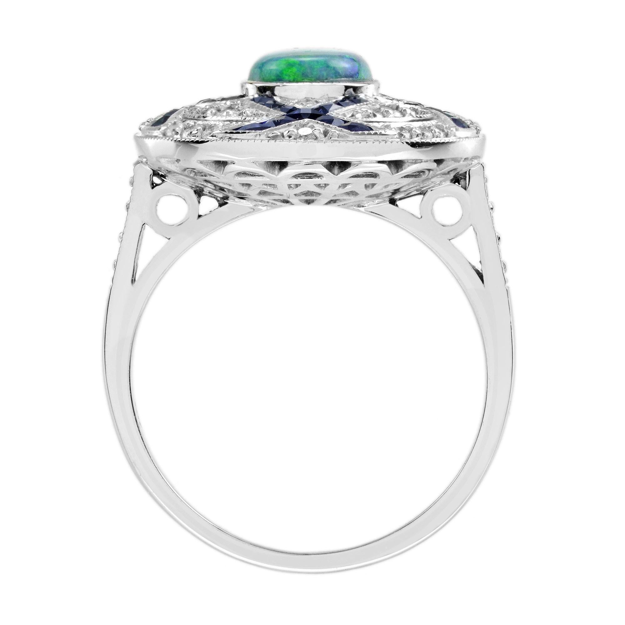 Anello da cocktail in stile Art Deco con zaffiro opale nero e diamanti in oro bianco 18 carati in vendita 4
