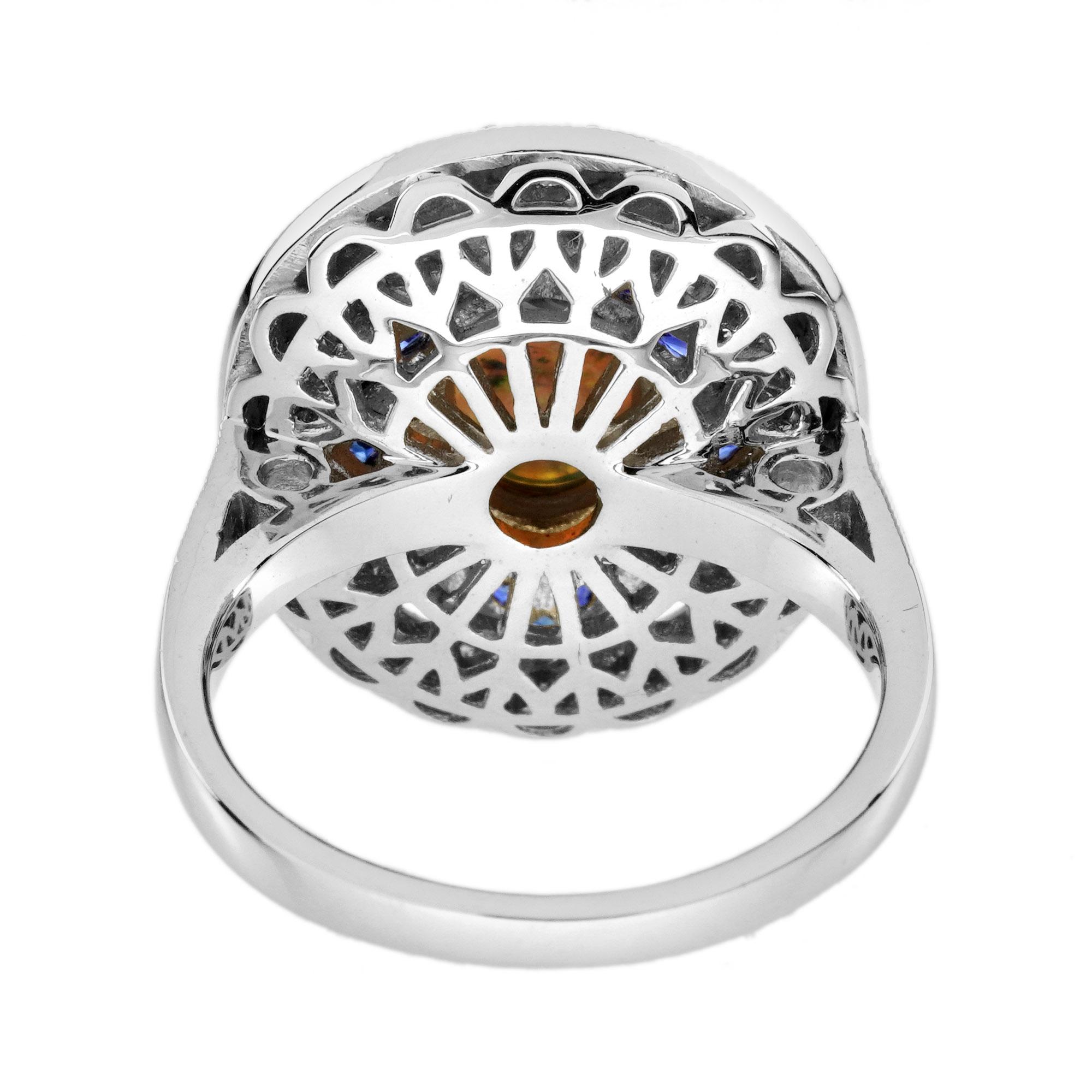 Anello da cocktail in stile Art Deco con zaffiro opale nero e diamanti in oro bianco 18 carati in vendita 3