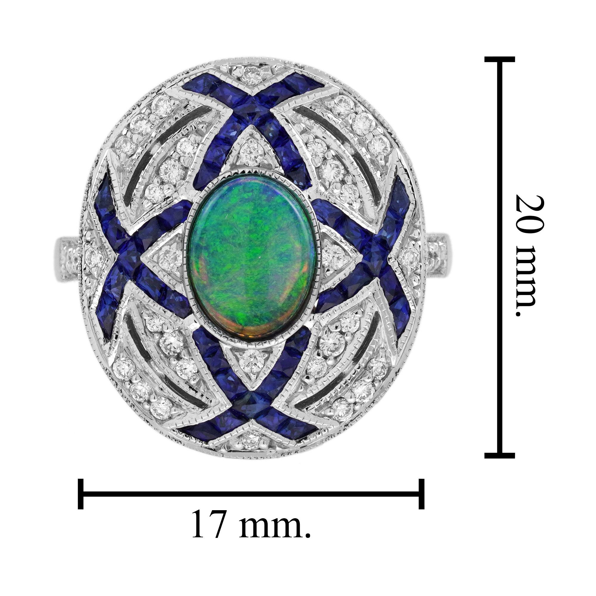 Anello da cocktail in stile Art Deco con zaffiro opale nero e diamanti in oro bianco 18 carati in vendita 5