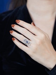 Oval Sapphire Diamond Halo Filigree Edwardian Style Dinner Ring