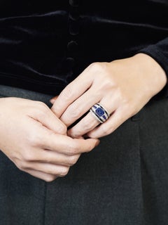 Emerald Cut Sapphire Diamond Onyx Wide Band Men's Ring in 18K White Gold