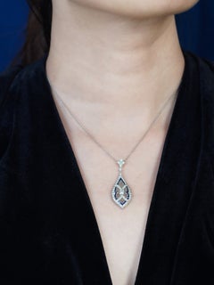 Sapphire Diamond Openwork Marquise Pendant in 14K White Gold