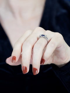 Sapphire Engagement Ring with Diamond Accents in 14K White Gold