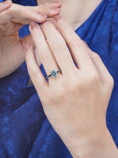 Blue Topaz, Sapphire and Diamond Art Deco Style Engagement Ring in 14K Yellow Go