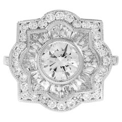Diamond Art Deco Style Halo Engagement Ring with Milgrain Detail in 18K Gold