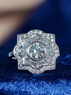 Diamond Art Deco Style Halo Engagement Ring with Milgrain Detail in 18K Gold