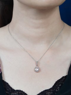 Rose Quartz Diamond Halo Pendant in 9K White Gold