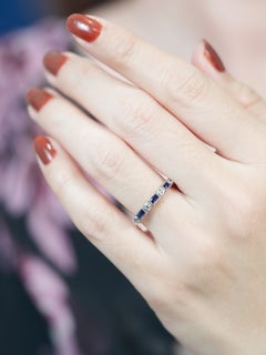 Sapphire Diamond Geometric Band Ring in 14K White Gold