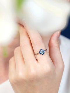 Lilly Cut Blue Topaz French Cut Sapphire Ring in 14K White Gold