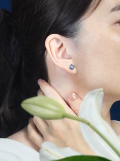 Lilly Cut Blue Topaz French Cut Sapphire Stud Earrings in 14K White Gold