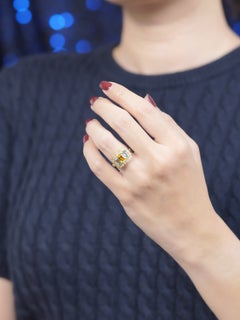 Yellow Sapphire Aquamarine Diamond Art Deco Three Stone Ring 14k Yellow Gold