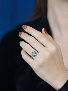 Diamond Emerald Sapphire Art Deco Style Engagement Ring 18k White Gold