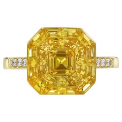 Anello Art Déco con zaffiro giallo e diamanti incastonati in modo invisibile, in oro giallo 14k
