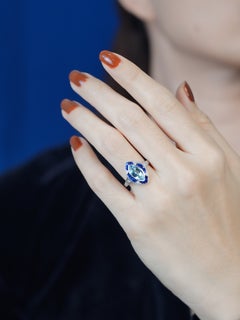 Aquamarine Sapphire Diamond Marquise Ring in 14K White Gold