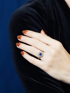 Ceylon Sapphire Diamond Art Deco Style Engagement Ring in 14K Two Tone Gold