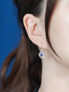 Blue Sapphire Diamond Filigree Art Deco Drop Earrings in 14K Yellow Gold