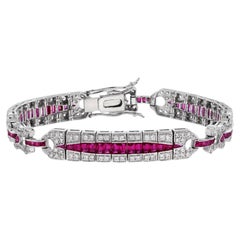 Ruby and Diamond Art Deco Bracelet in 18K White Gold