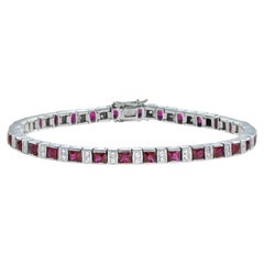 Ruby and Diamond Line Bracelet in 18K White Gold