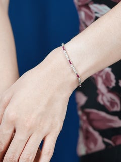 Ruby and Diamond Art Deco Link Bracelet in 14K White Gold