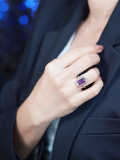 Emerald Cut Amethyst Aquamarine Pink Sapphire Diamond Ring 14K Gold