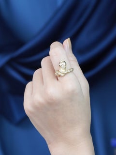 Emerald and Diamond Snake Ring in 14K Yellow Gold