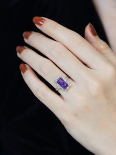 Double Amethyst and Diamond Halo Ring in 9K Yellow Gold