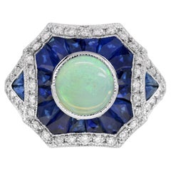 Geometrischer Statement-Ring mit Opal, Saphir und Diamanten aus 18-karätigem Weißgold