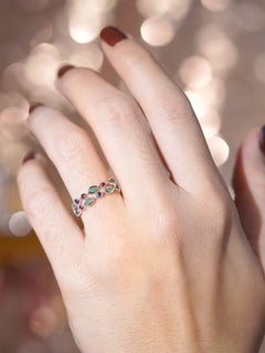 Emerald Ruby Sapphire Multi Gemstone Ring in 9K White Gold